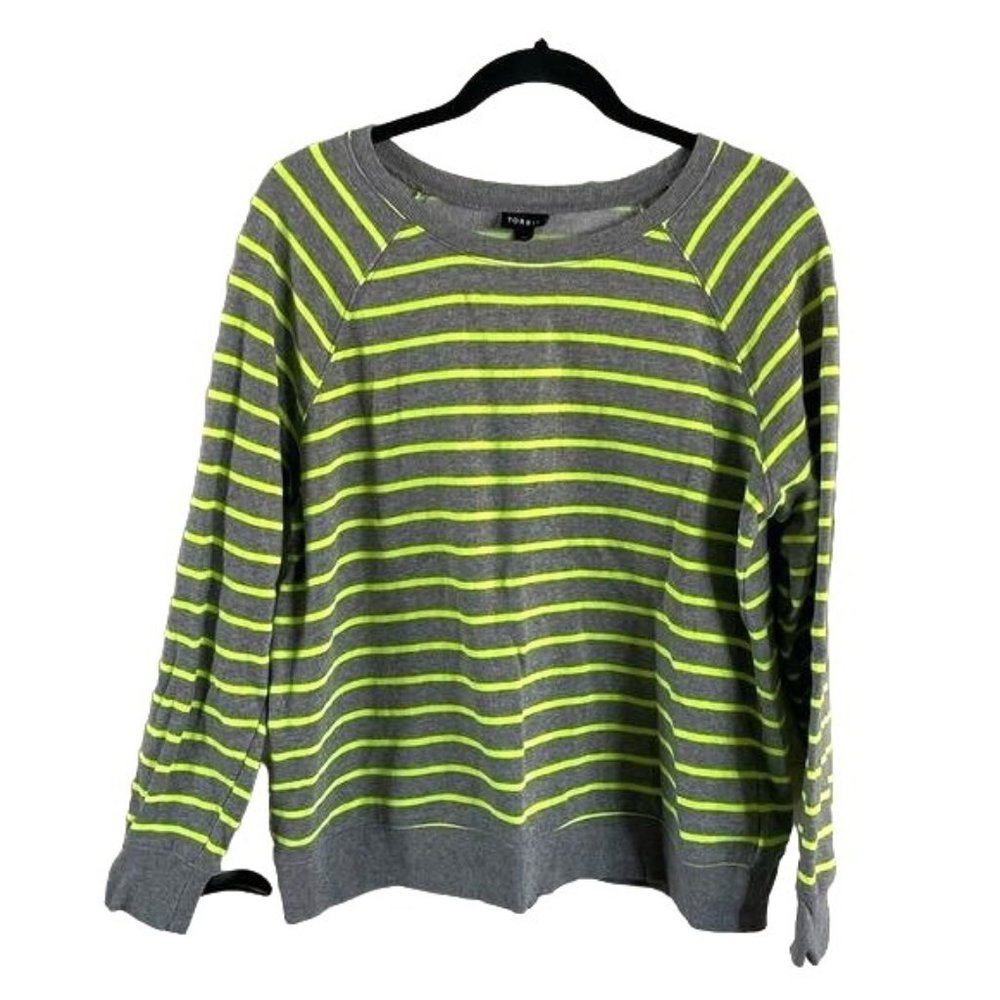 Torrid Sz 00 Gray & Neon Green Striped Sweater